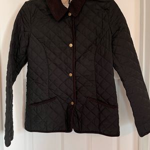 Black Old Navy Quilted Jacket with Brown Corduroy Collar